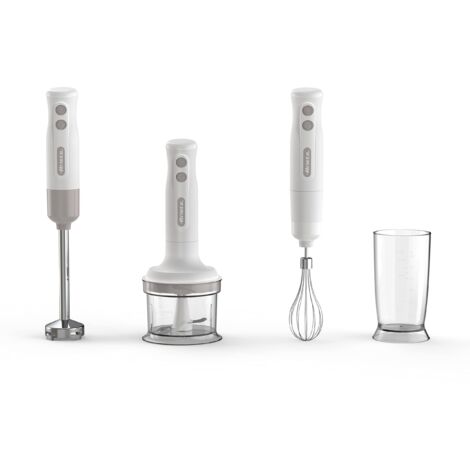 Ariete Frullatore a Immersione con Tritatutto Breakfast 606, Frullatore a Immersione, Minipimer con 2 Velocità, Lama in Acciaio Inox, Gamba Removibile, Bicchiere Trasparente Graduato, 700W, Bianco