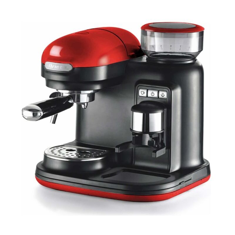 Image of Macchina per Espresso con Macinacaffe' Integrato Moderna Cappuccinatore Montalatte 1080W Rosso-Nero - Ariete