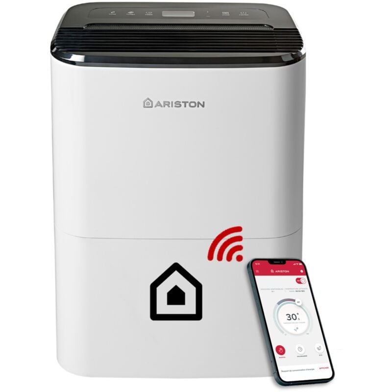 Ariston Deos 21S net WiFi Déshumidificateur Portable Haut de gamme 21L, Contrôle Électronique du niveau d'Humidité, Fonction Buanderie, Silencieux,