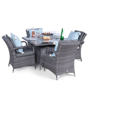 Arizona Fire Pit 4 Seater Square Rattan Dining Set - Grey