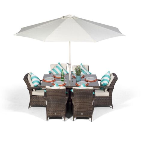 Arizona Rectangular 6 Seater Rattan Patio Dining Set - Brown
