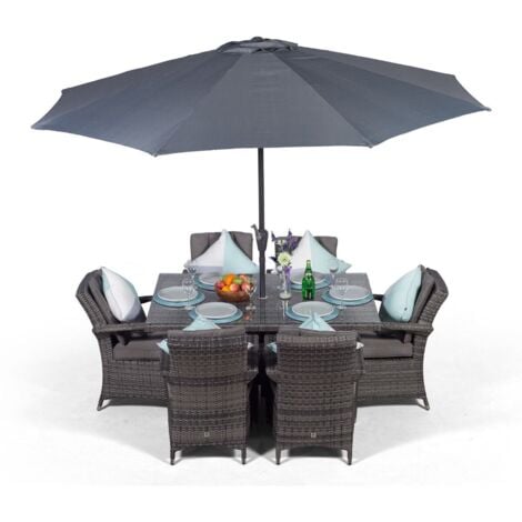 Arizona Rectangular 6 Seater Rattan Patio Dining Set - Grey