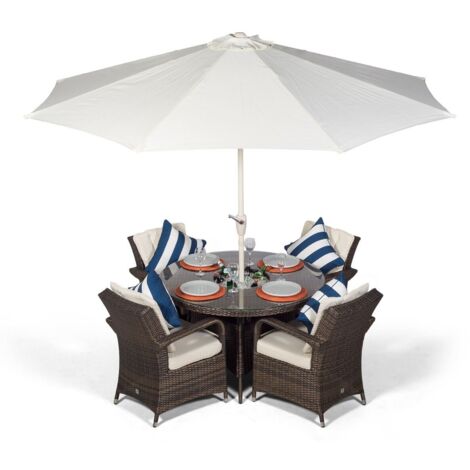 Arizona Round 4 Seater Patio Dining Set with Ice Bucket Drinks Cooler - Brown