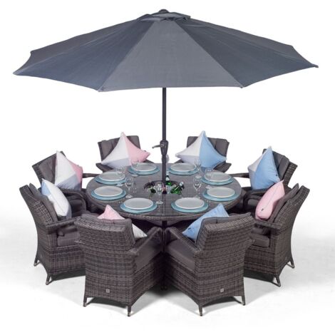 Arizona Round 8 Seater Rattan Dining Set with Ice Bucket Drinks Cooler - Grey