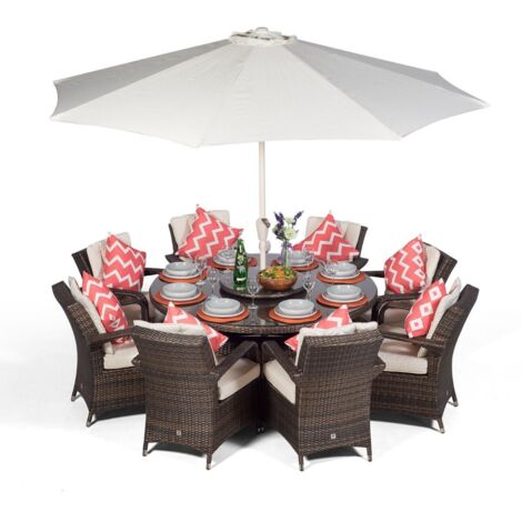 Arizona Round 8 Seater Rattan Patio Dining Set - Brown
