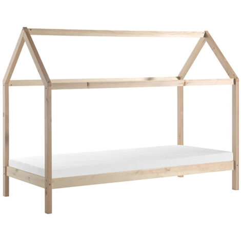 ARKAN - Lit Cabane 90x200cm en Pin Massif Naturel + Matelas