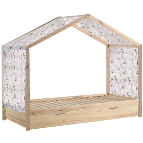 ARKAN - Lit Maison 90x200cm Complet en Pin Massif Naturel