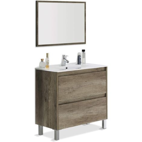 CAESAROO ARKITMOBEL Set Mobile Bagno e Specchio, Legno, Nordik, 80 x 80 x 45 cm