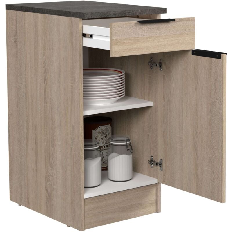 Arko Kitchen Module de Cuisine Inférieur avec 1 Tiroir 1 Porte 1 Etagère Chêne Brut et Noir 40x60 cm