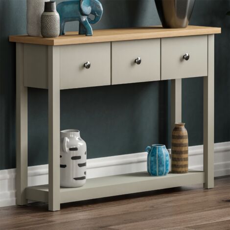 main image of "Arlington 3 Drawer Console Table With Shelf Side End Hallway Table"