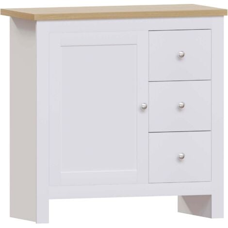 HOME DISCOUNT Arlington Buffet 3 Tiroirs 1 Porte Armoire Rangement H 80 x L 79 x P 35 cm, Blanc