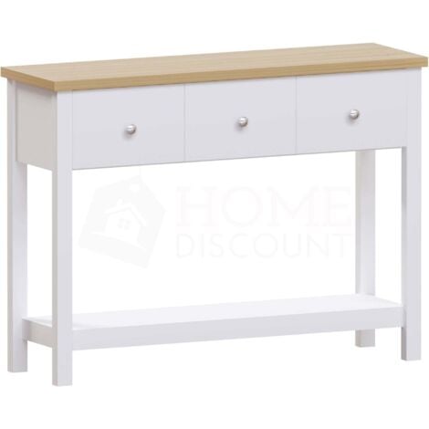 HOME DISCOUNT Arlington Konsolentisch mit 3 Schubladen und Ablage – Seitentisch Flurtisch, Weiß