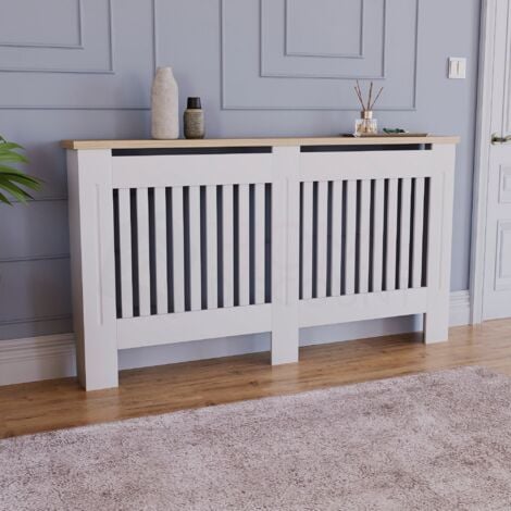 HOME DISCOUNT Arlington Radiator Cover MDF Modern Cabinet Slatted Grill, White, Small