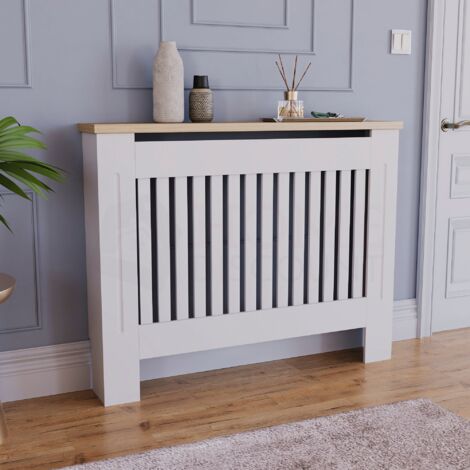 HOME DISCOUNT Arlington Radiator Cover MDF Modern Cabinet Slatted Grill, White, Small