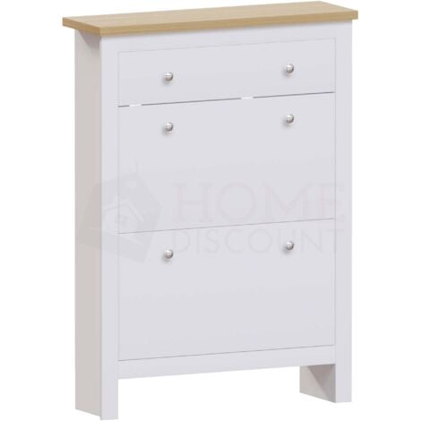 HOME DISCOUNT Arlington Schuhschrank 1 Schublade 2 Türen Flur Aufbewahrung Schrank Stehschrank, Weiß