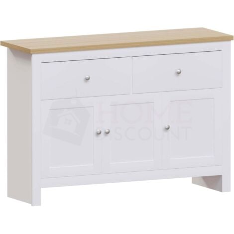 HOME DISCOUNT Arlington Sideboard 2 Schubladen 3 Türen Schrank Aufbewahrung, Geräumig, Wohnzimmer, Weiß