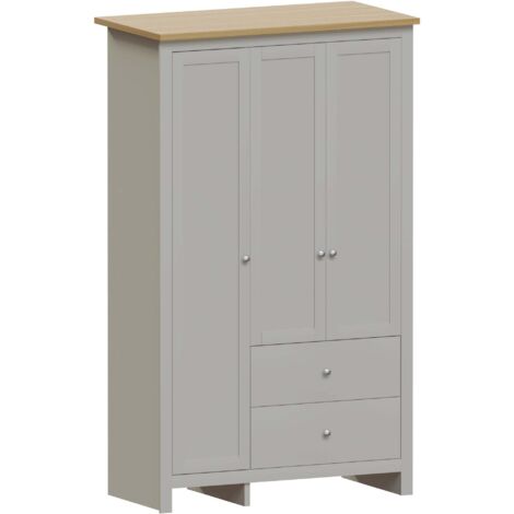 Arlington Wardrobe 3 Door 2 Drawer With Hanging Rail & Storage Shelf, Grey