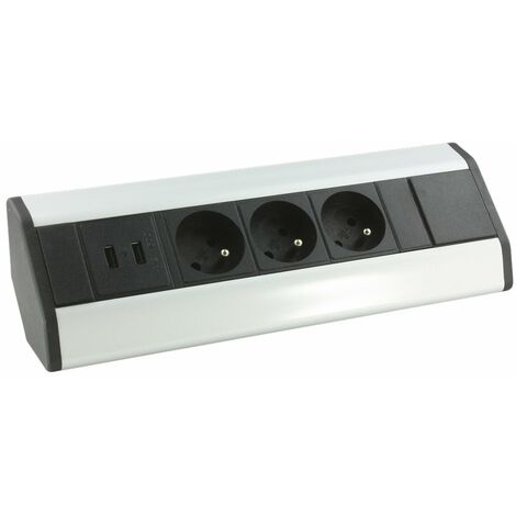 Arlux Lighting – Bloc multiprises d'angle 3 prises 2P+T – 2 ports USB 5V 1A – Alimentation 250V 16A – Usage intérieur IP20 – Longueur 27.5cm