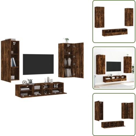 Armadi a muro - vidaXL Mobili TV a Muro 5pz Rovere Fumo in Legno Multistrato - Armadi in legno