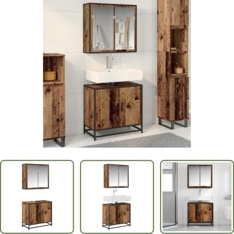 Armadi con specchio -  Set di mobili per il bagno con lo scaffale 2 pcs Legno vecchio