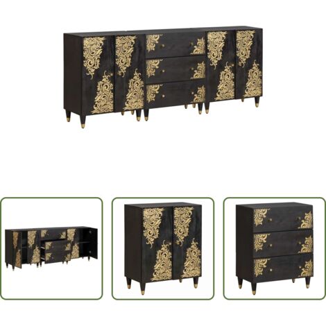 Armadi da bagno in legno -  Set di Armadi da Bagno con cassetto 3 pcs Nero 180 x 33 x 75 cm
