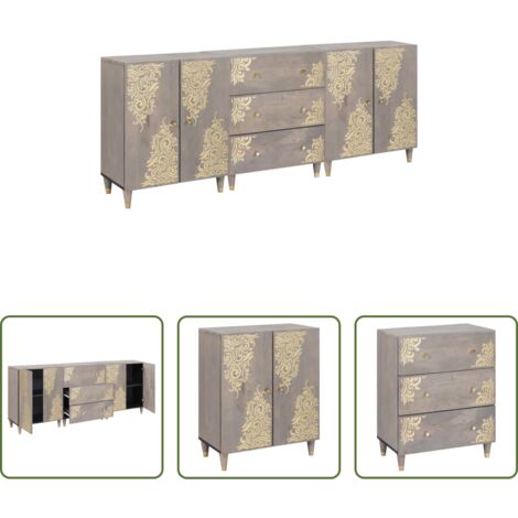 Armadi da bagno moderni -  Set di Armadi da Bagno 3 pcs Grigio e Oro 180 x 33 x 75 cm
