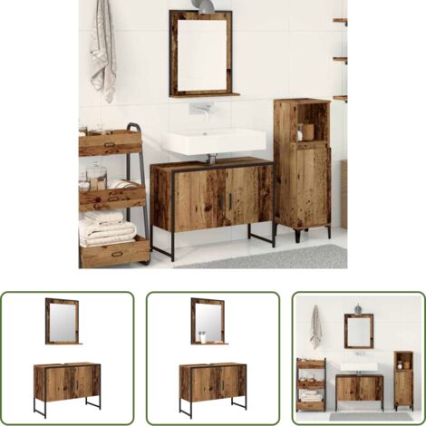 Armadi da bagno -  Set di mobili per il bagno 2 pcs Marrone Legno multistrato