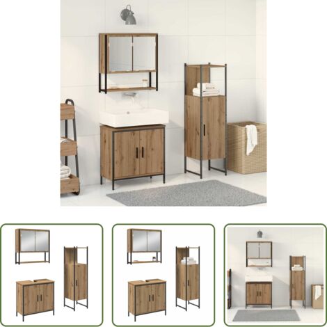 Armadi da bagno -  Set di mobili per il bagno 3 pcs Marrone Legno multistrato
