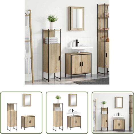 Armadi da bagno -  Set di mobili per il bagno 3 pcs Marrone Legno multistrato