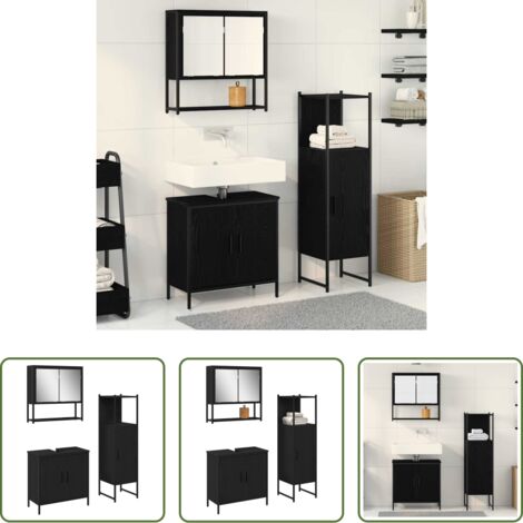 Armadi da bagno -  Set di mobili per il bagno 3 pcs Nero Legno multistrato