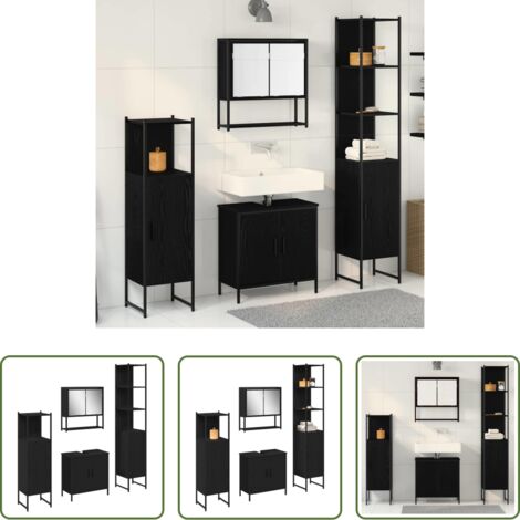 Armadi da bagno -  Set di mobili per il bagno 4 pcs Nero Legno multistrato