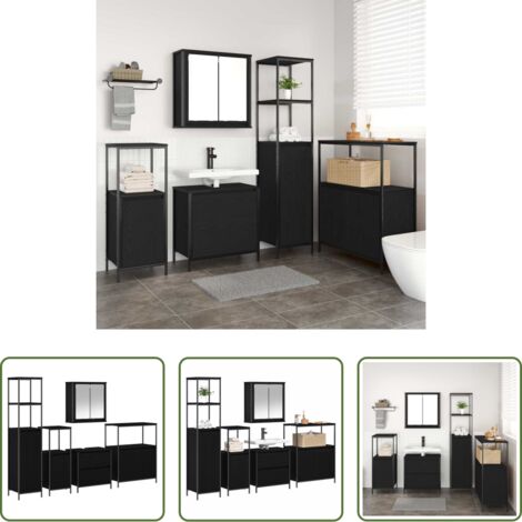 Armadi da bagno -  Set di mobili per il bagno 5 pcs Nero 76.5 x 35 x 95 cm