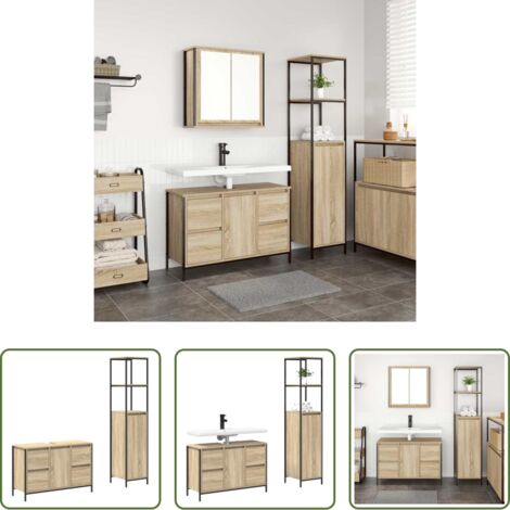 Armadi da bagno -  Set di mobili per il bagno con porta 2 pcs Rovere Sonoma e Nero