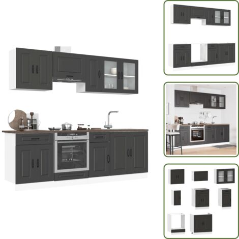 Armadi da cucina in legno - vidaXL Set Mobili da Cucina 8 pz Kalmar Neri Legno Multistrato - Armadi da cucina multistrato