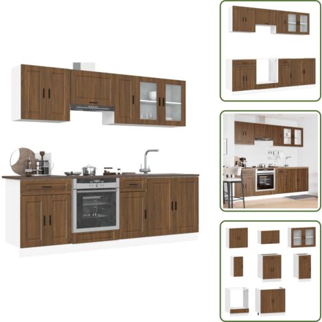 Armadi da cucina in truciolato - vidaXL Set Mobili da Cucina 8 pz Kalmar Rovere Marrone in Truciolato - Armadi da cucina con ante in vetro