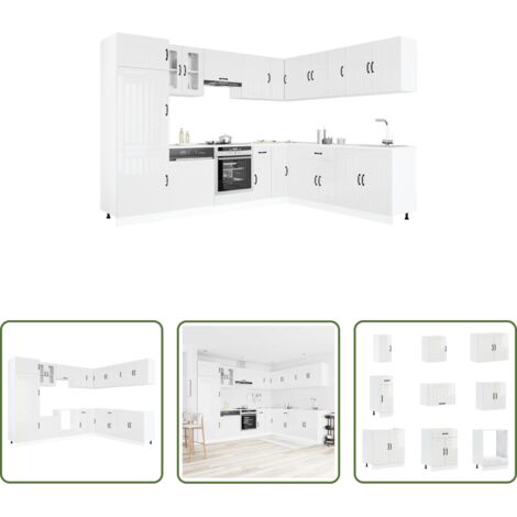 Armadi da cucina -  Set Mobili da Cucina 14 pz Lucca Bianchi Lucido in Truciolato