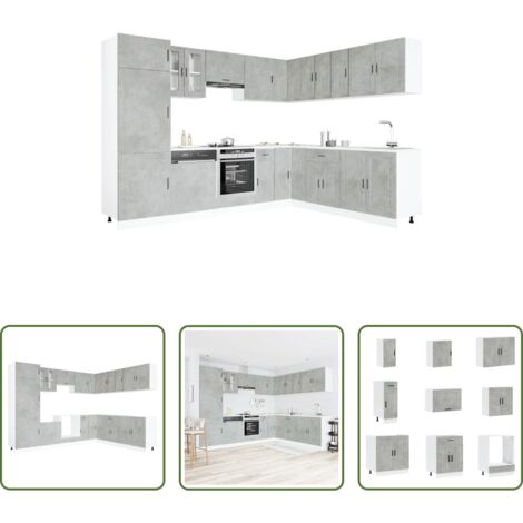 Armadi da cucina -  Set Mobili da Cucina 14 pz Porto Grigio Cemento in Truciolato