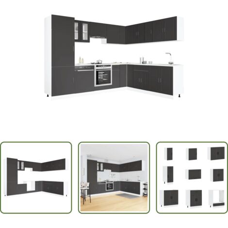 Armadi da cucina -  Set Mobili da Cucina 14 pz Porto Neri Legno Multistrato