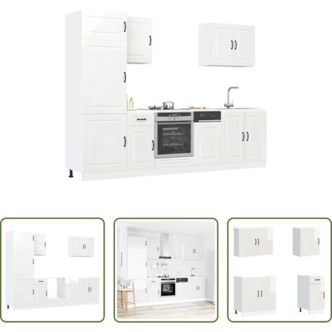 Armadi da cucina -  Set Mobili da Cucina 7 pz Kalmar Bianchi Lucido in Truciolato