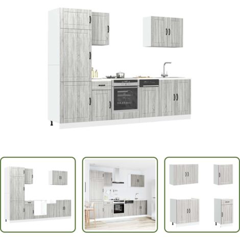 Armadi da cucina -  Set Mobili da Cucina 7 pz Lucca Grigio Sonoma in Truciolato