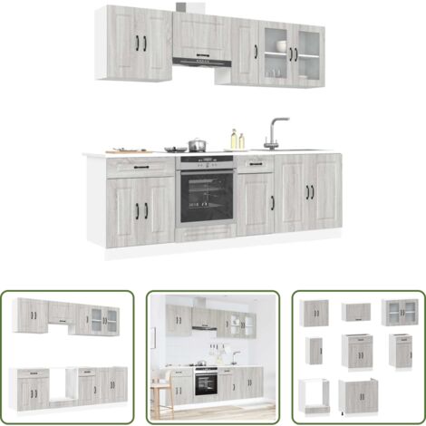 Armadi da cucina -  Set Mobili da Cucina 8 pz Kalmar Grigio Sonoma in Truciolato