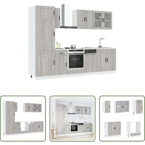 Armadi da cucina -  Set Mobili da Cucina 8 pz Kalmar Grigio Sonoma in Truciolato