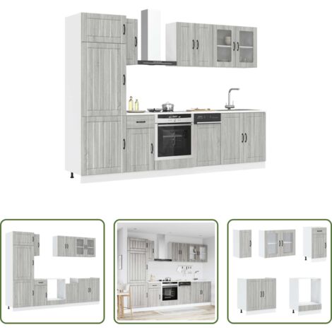 Armadi da cucina -  Set Mobili da Cucina 8 pz Kalmar Grigio Sonoma in Truciolato