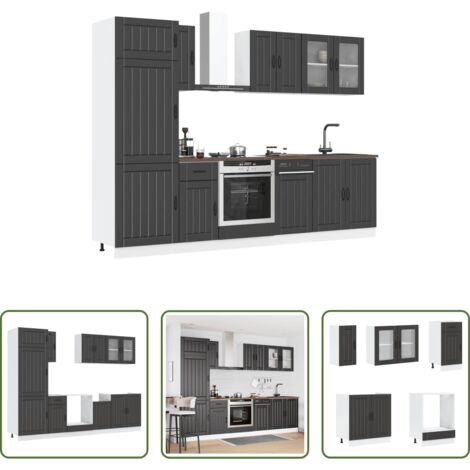 Armadi da cucina -  Set Mobili da Cucina 8 pz Kalmar Neri Legno Multistrato