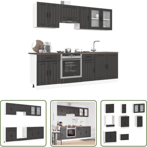 Armadi da cucina -  Set Mobili da Cucina 8 pz Kalmar Neri Legno Multistrato