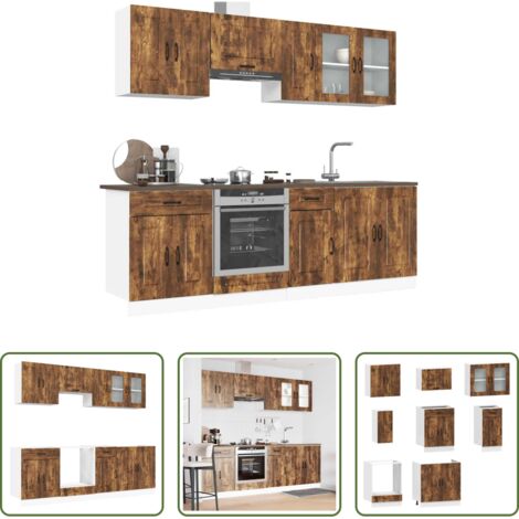 Armadi da cucina -  Set Mobili da Cucina 8 pz Kalmar Rovere Fumo Legno Multistrato