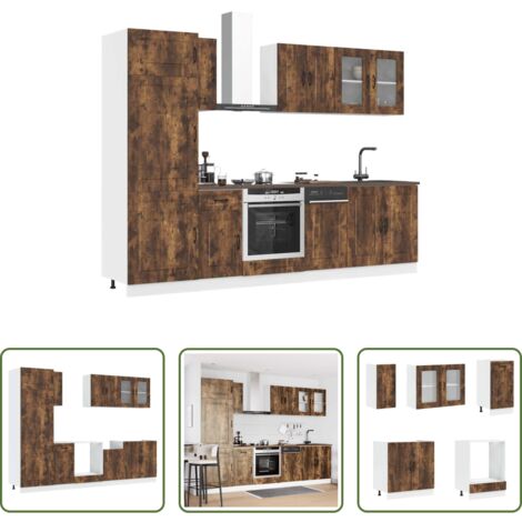 Armadi da cucina -  Set Mobili da Cucina 8 pz Kalmar Rovere Fumo Legno Multistrato