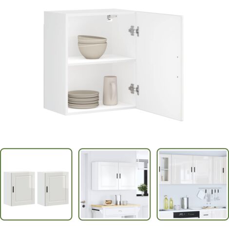 Armadi da parete -  Pensili da Cucina 2 pz Porto Bianco Lucido in Legno Multistrato