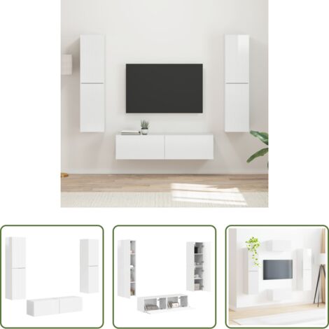 Armadi da parete -  Set mobile TV 6 pcs Bianco Lucido Legno multistrato