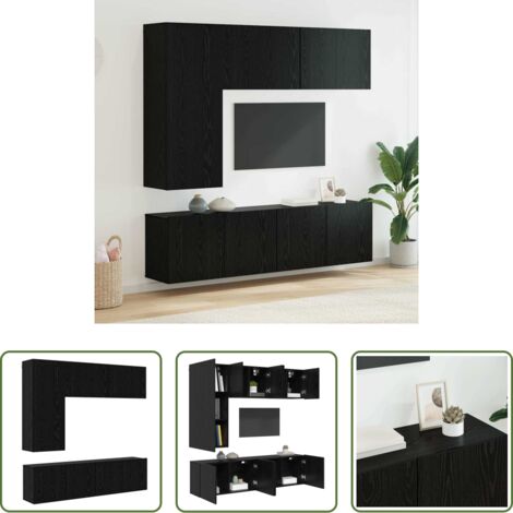 Armadi da parete -  Unità TV da Parete 5 pcs Rovere Nero Legno multistrato